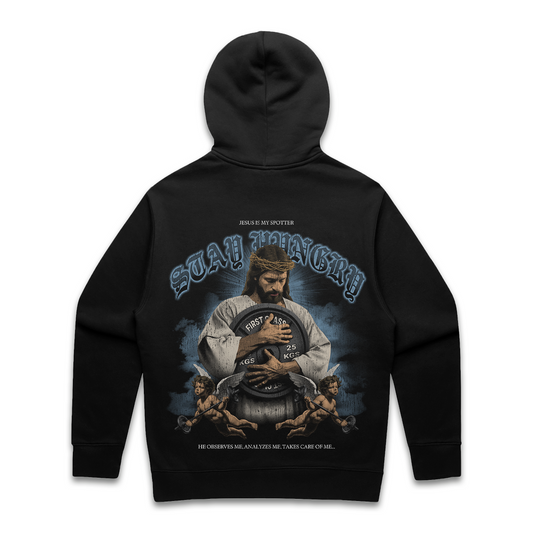 JESUS IS MY SPOTTER - Premium Oversize Hoodie (Black)