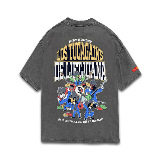 LOS TUCAGAINS DE LIFTJUANA - Premium Oversize Tee (HEAVYWEIGHT - Black Pigment Dye)