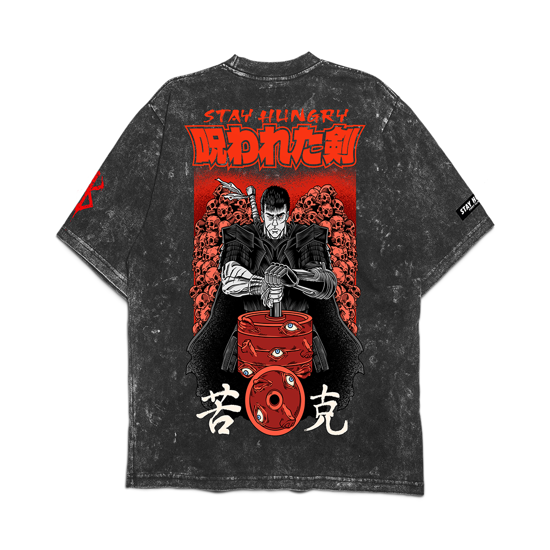 PREVENTA - NOROWARETA KEN - Premium Oversize Tee (HEAVYWEIGHT - Black Acid Wash - W/Destructions)