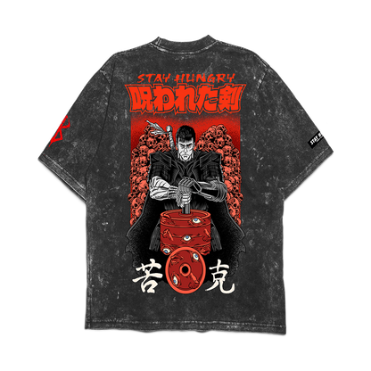 PREVENTA - NOROWARETA KEN - Premium Oversize Tee (HEAVYWEIGHT - Black Acid Wash - W/Destructions)