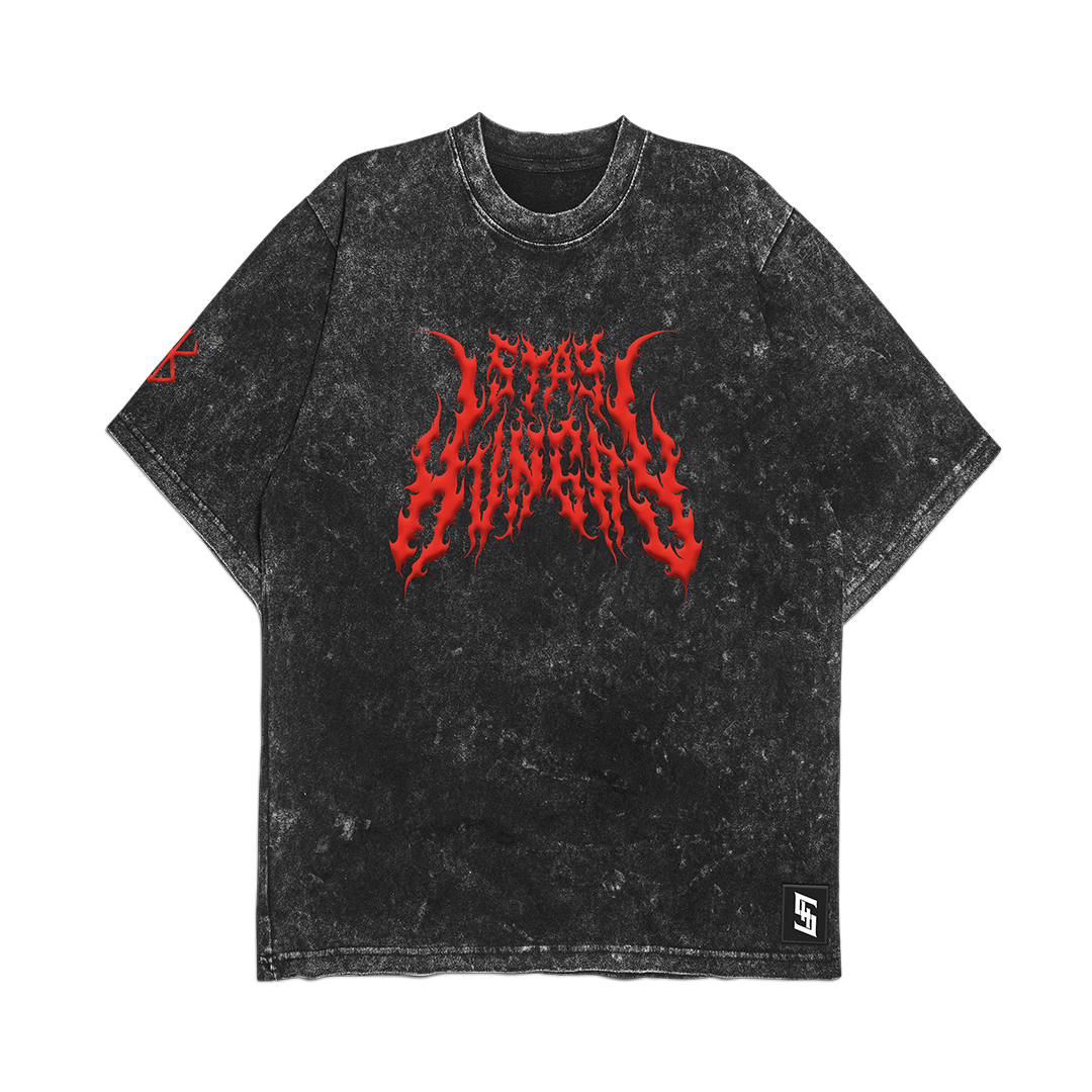 PREVENTA - BRUTALITY LOGO - Premium Oversize Tee (HEAVYWEIGHT - Black Acid Wash - W/Destructions)