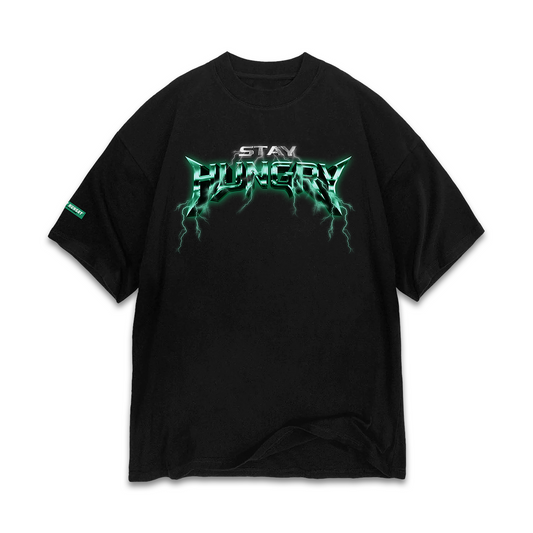 METAL HUNGER X METAL FINGERS  - Premium Oversize Tee (HEAVYWEIGHT - Black)