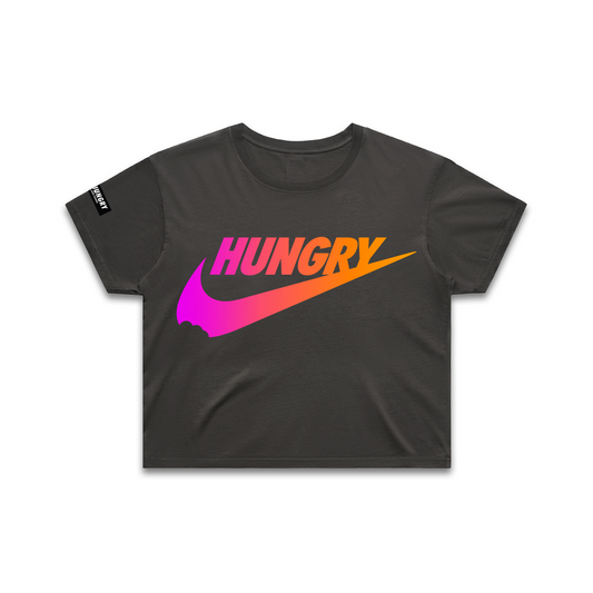 HUNGRY SWOOSH - Premium Crop Top (Black Pigment Dye)