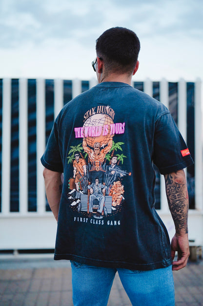 THE WORLD IS YOURS - Premium Oversize Tee (HEAVYWEIGHT - Black Spray)