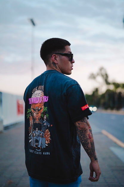 THE WORLD IS YOURS - Premium Oversize Tee (HEAVYWEIGHT - Black Spray)